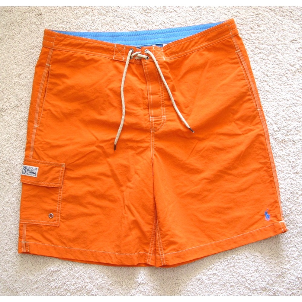 Polo Ralph Lauren Nylon Drawstring Orange Swim Trunks Shorts Men's Large